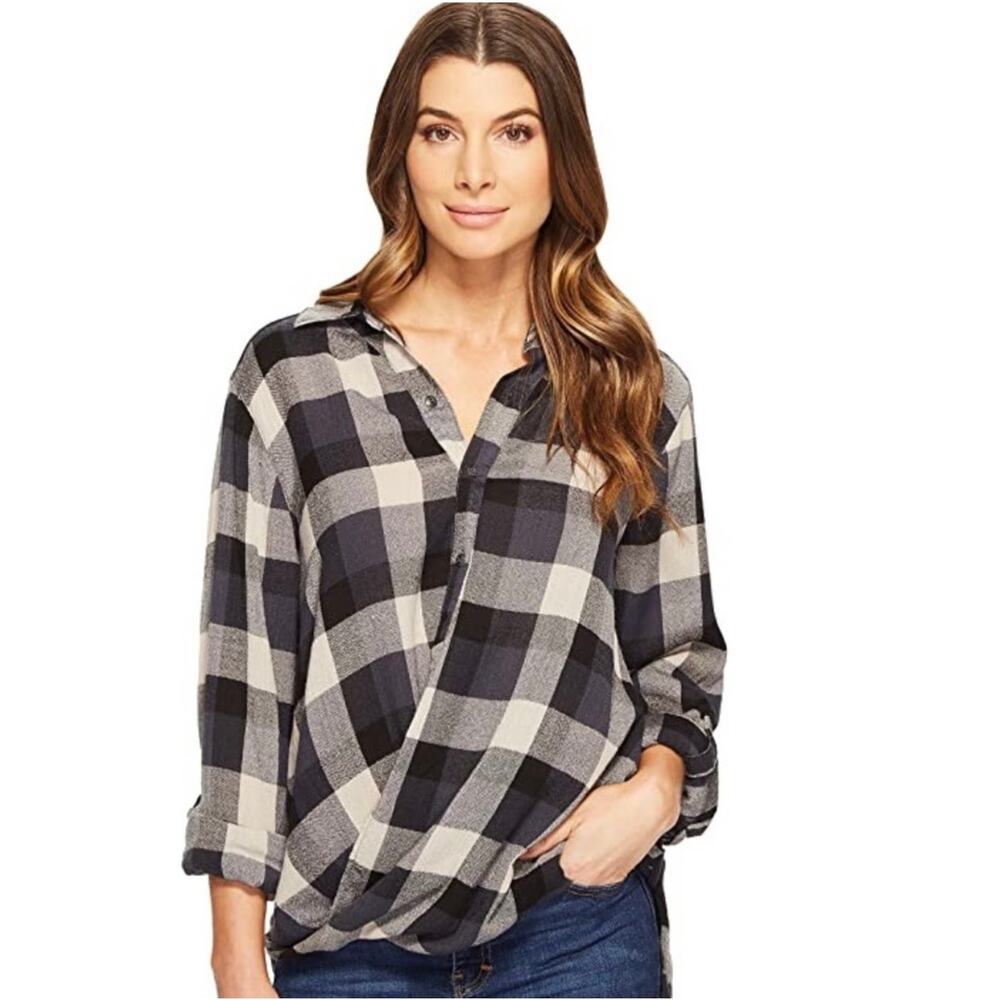 BlankNYC Blue and Tan Drape Twist Front Plaid Tunic S NWT - Picture 12 of 14